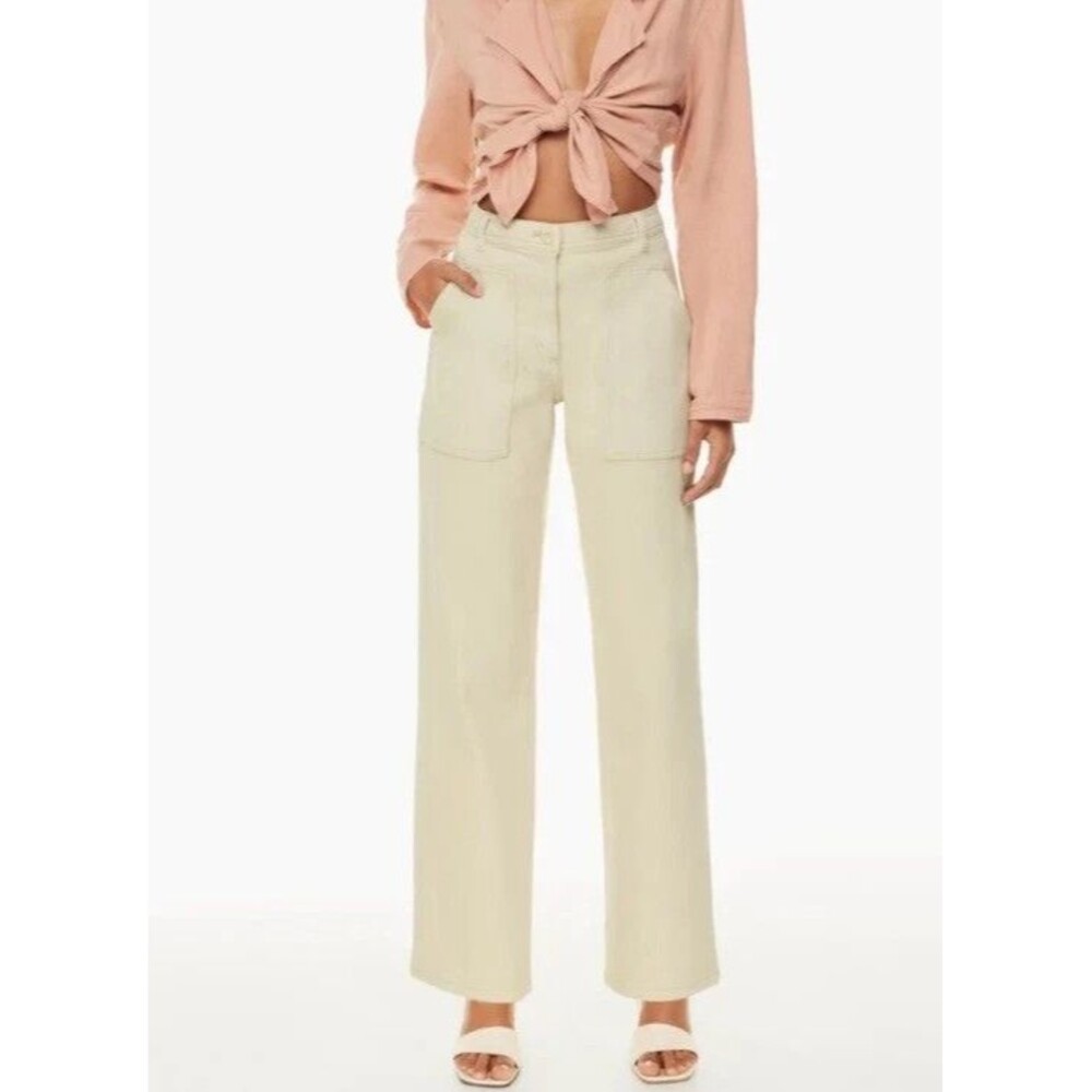 Aritzia Wilfred Free High Rise Straight Leg Cream Denim Modern Utility Pants 10